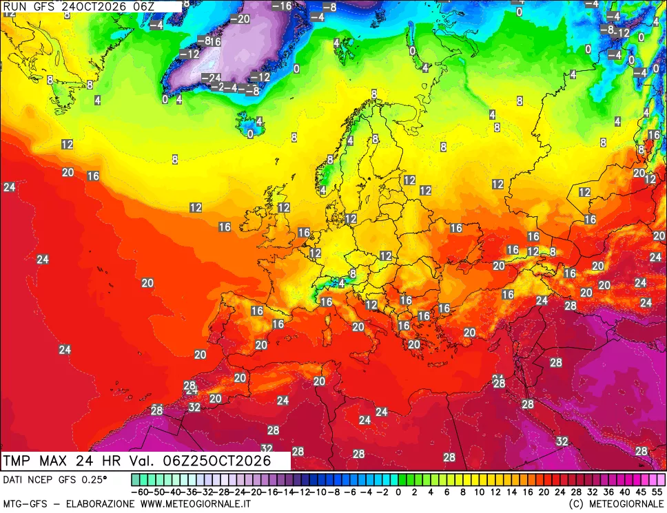 mappa Temperatura massima 24 ore