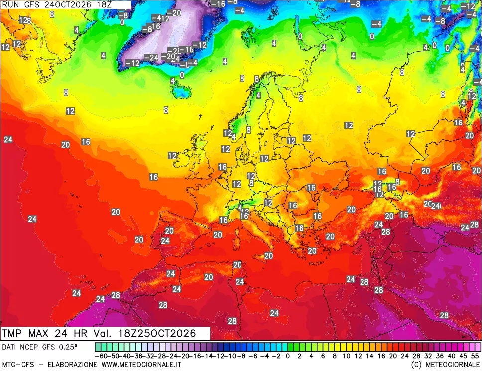 mappa Temperatura massima 24 ore