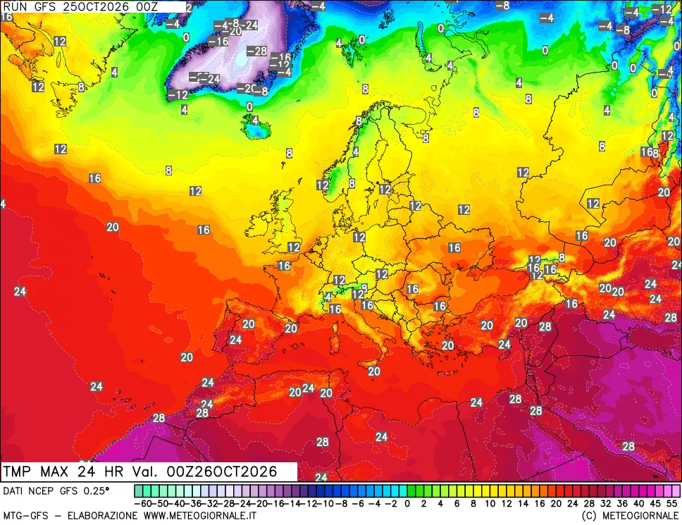 mappa Temperatura massima 24 ore