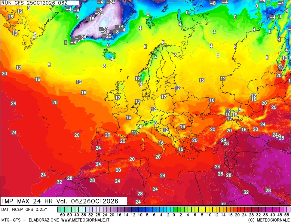 mappa Temperatura massima 24 ore