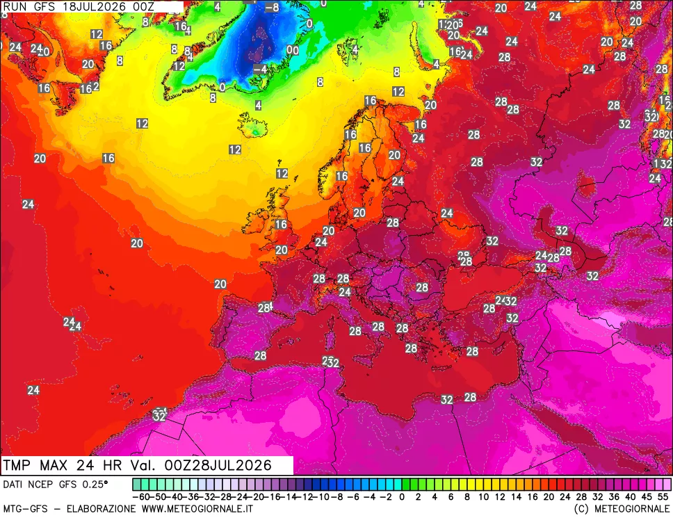 mappa Temperatura massima 24 ore