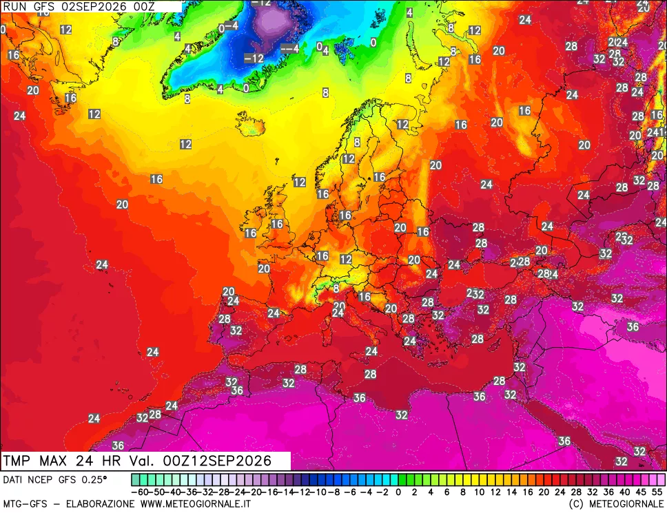 mappa Temperatura massima 24 ore