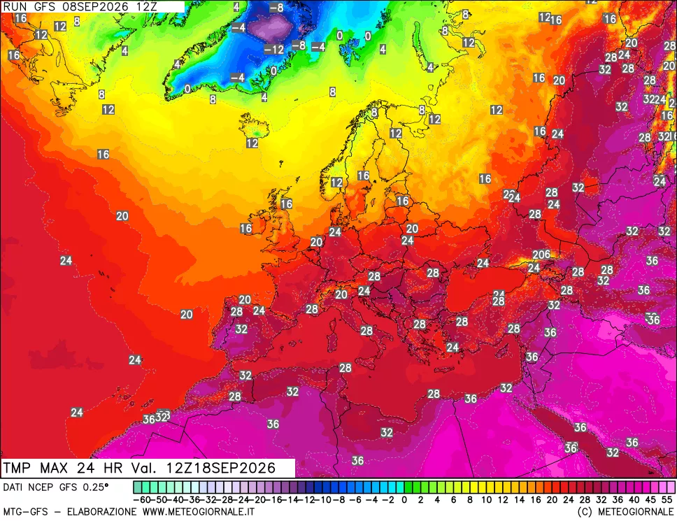 mappa Temperatura massima 24 ore