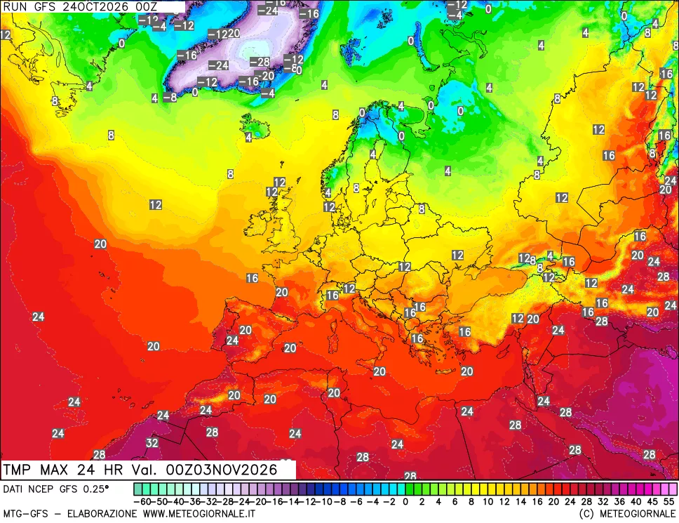 mappa Temperatura massima 24 ore