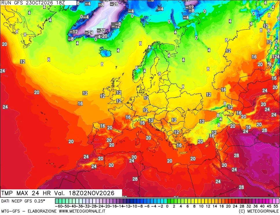 mappa Temperatura massima 24 ore