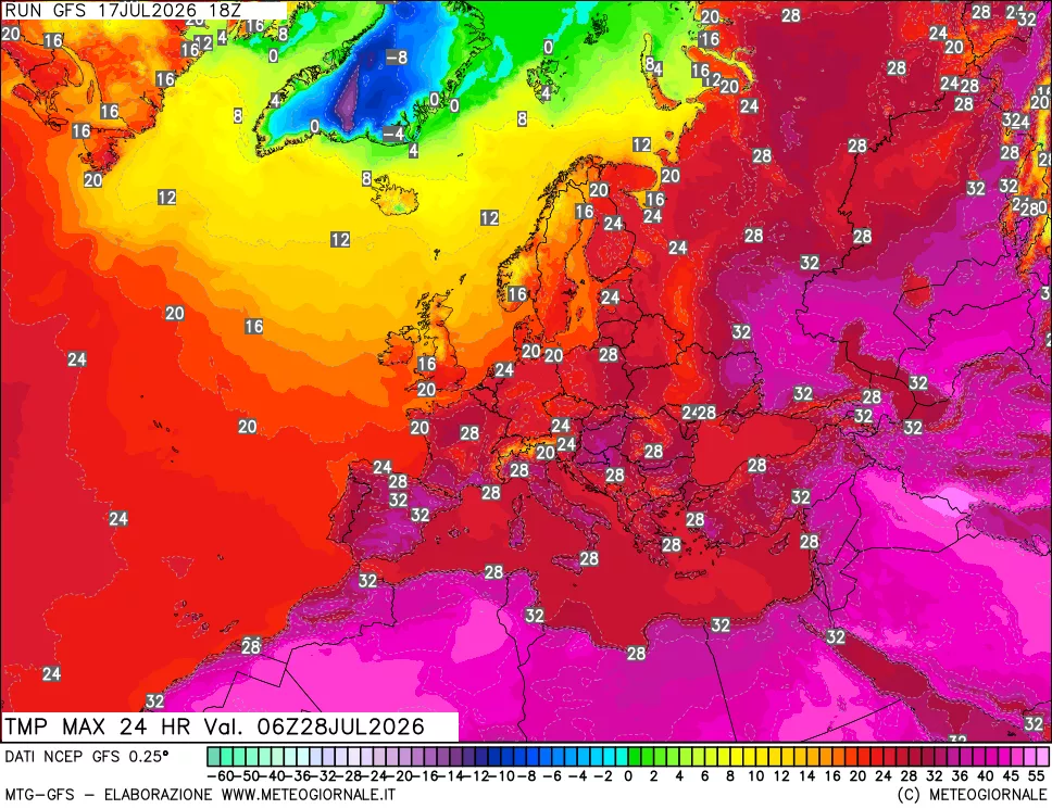 mappa Temperatura massima 24 ore