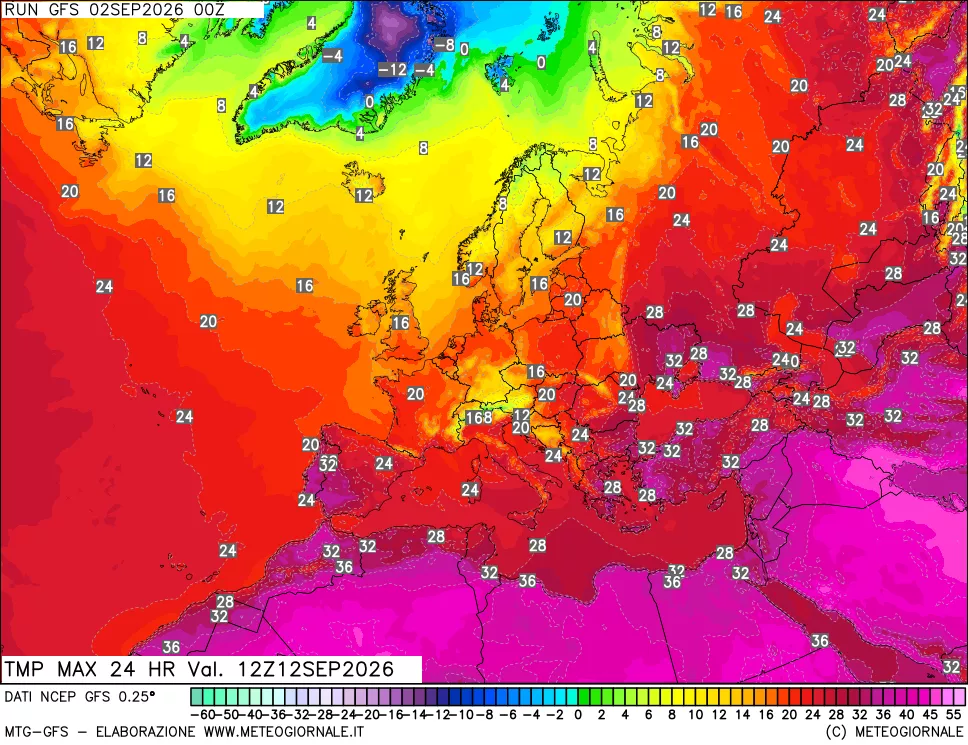 mappa Temperatura massima 24 ore