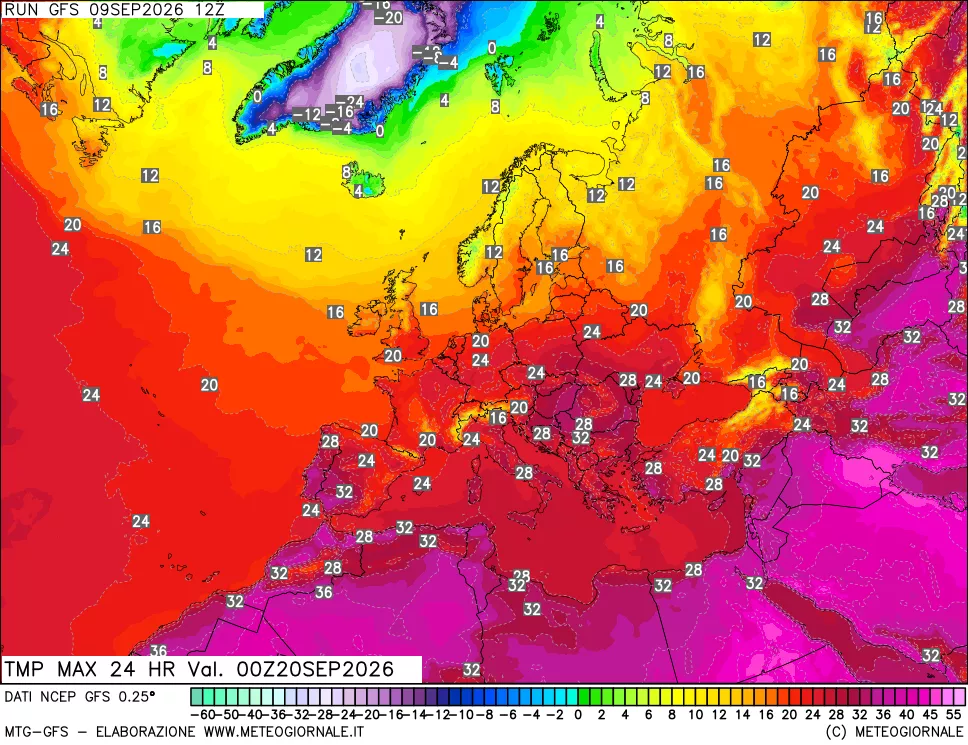 mappa Temperatura massima 24 ore
