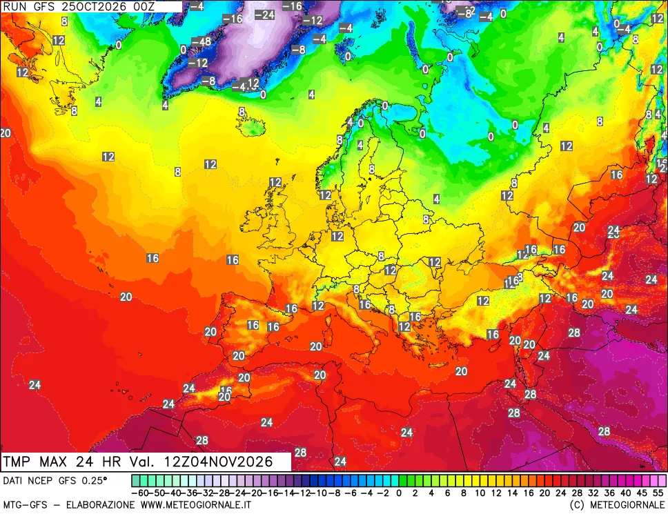 mappa Temperatura massima 24 ore