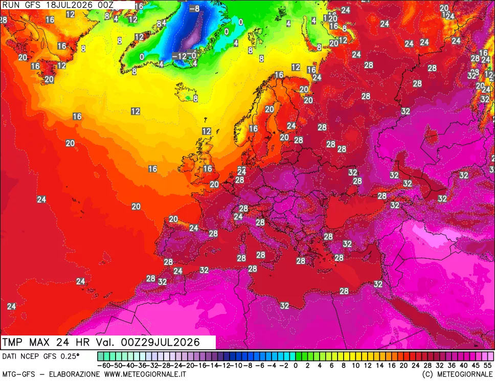 mappa Temperatura massima 24 ore