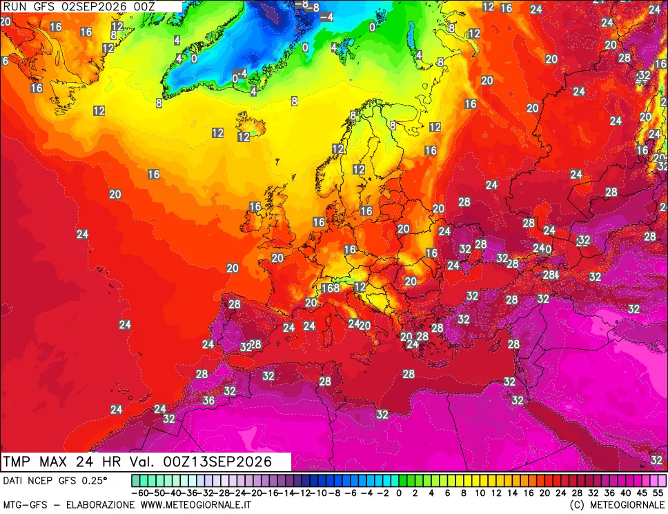 mappa Temperatura massima 24 ore