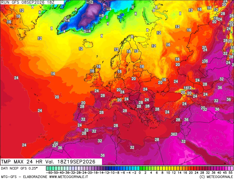 mappa Temperatura massima 24 ore