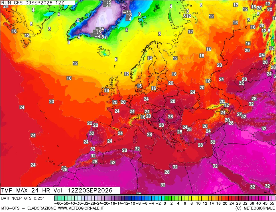 mappa Temperatura massima 24 ore