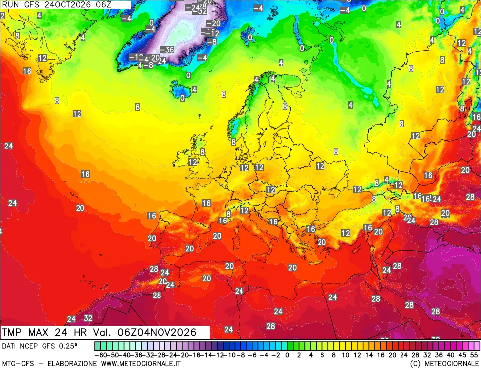 mappa Temperatura massima 24 ore