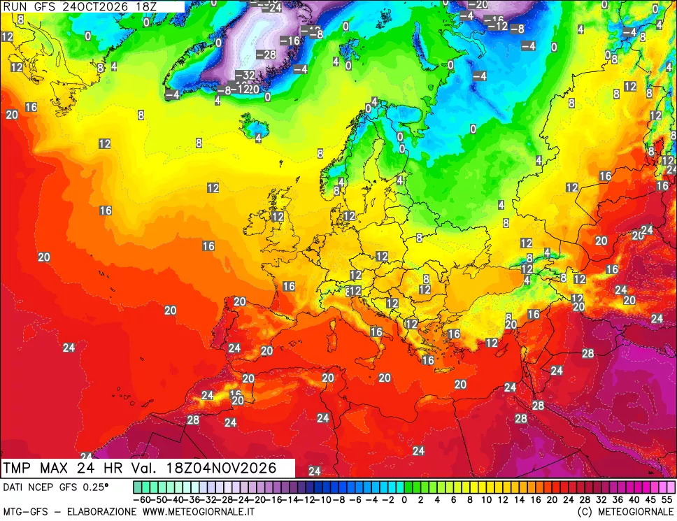 mappa Temperatura massima 24 ore
