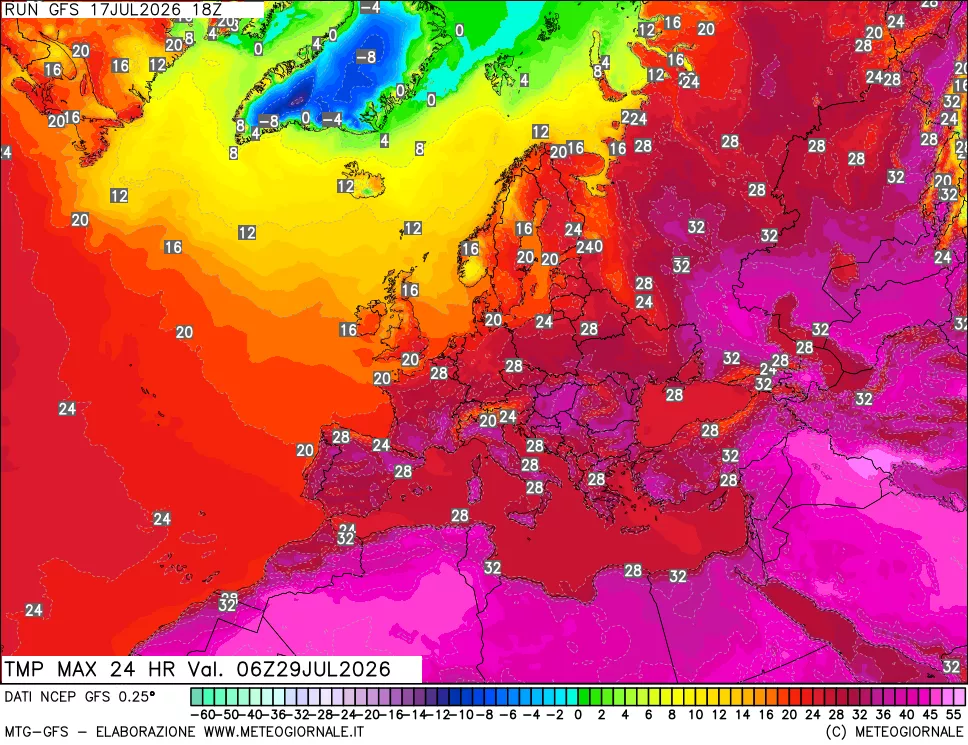mappa Temperatura massima 24 ore
