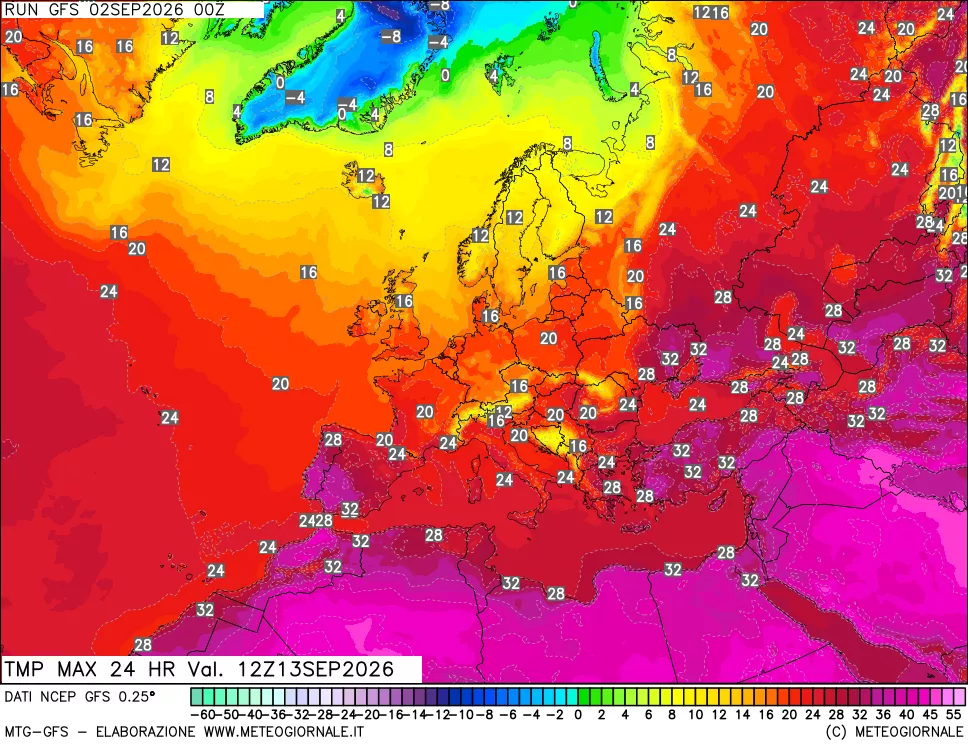 mappa Temperatura massima 24 ore