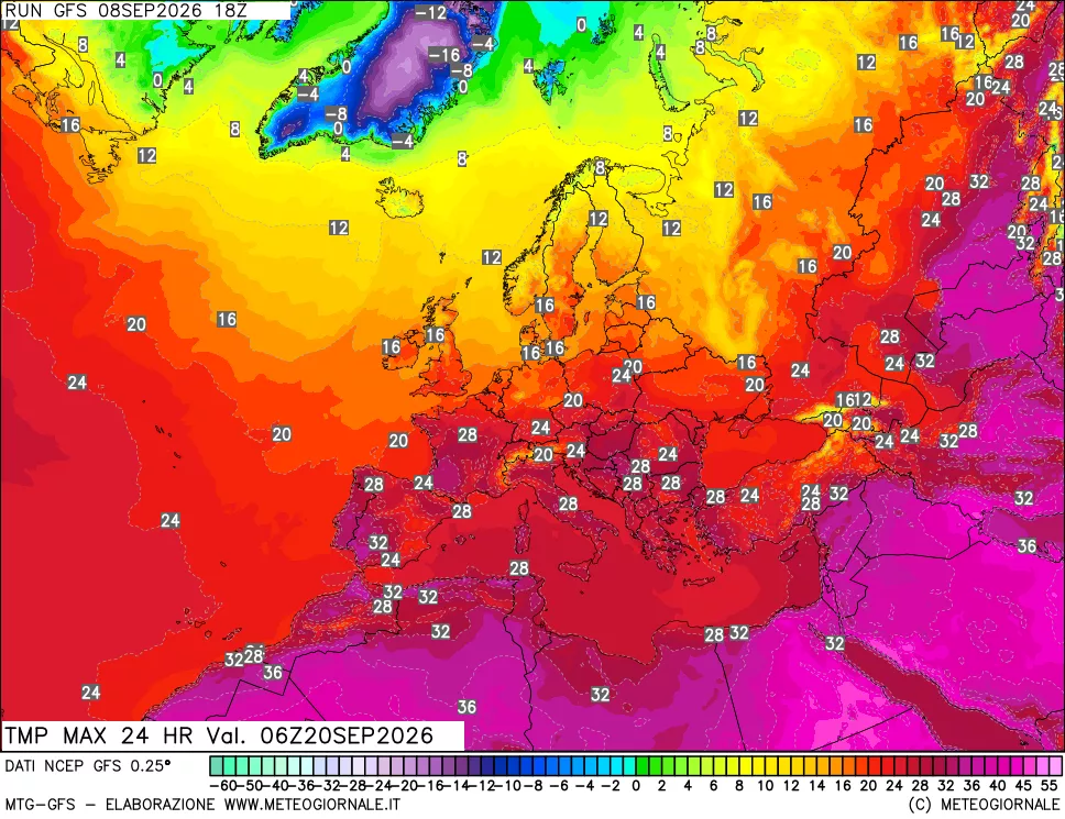 mappa Temperatura massima 24 ore