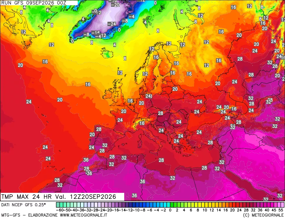 mappa Temperatura massima 24 ore