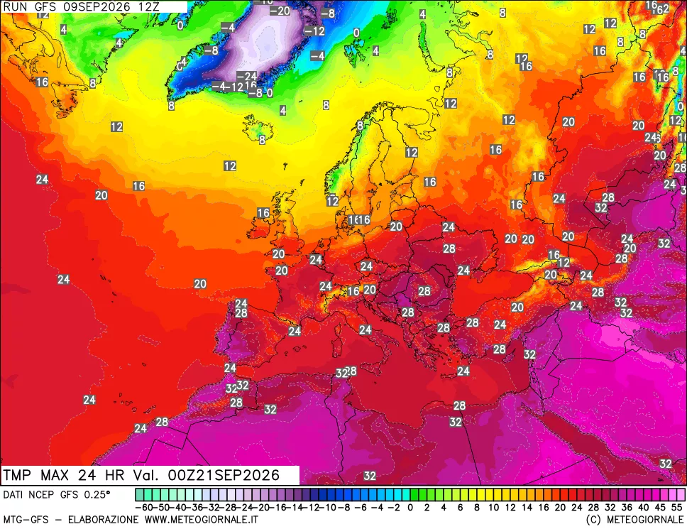 mappa Temperatura massima 24 ore