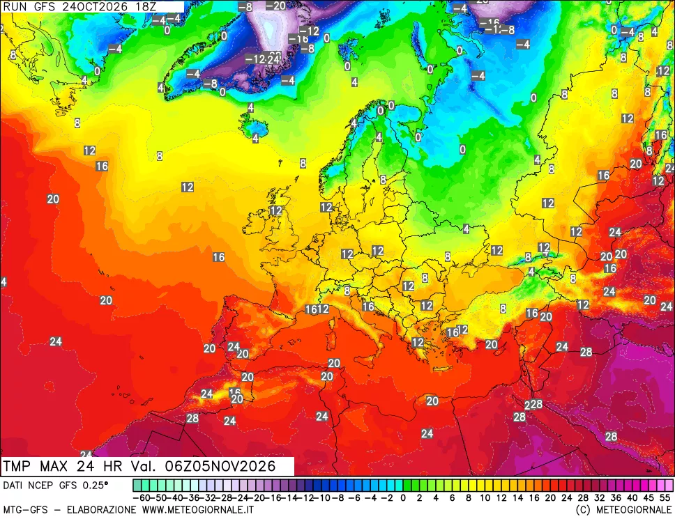 mappa Temperatura massima 24 ore
