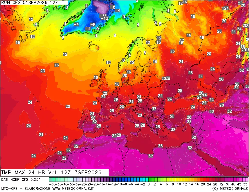 mappa Temperatura massima 24 ore