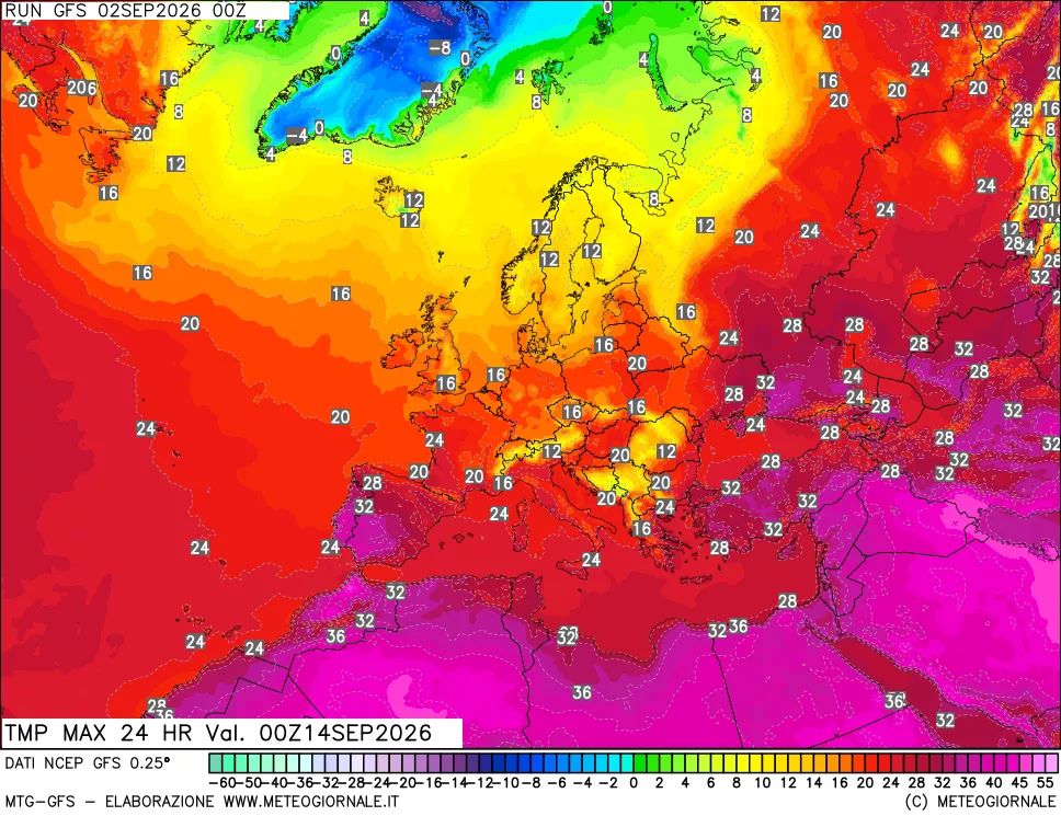 mappa Temperatura massima 24 ore