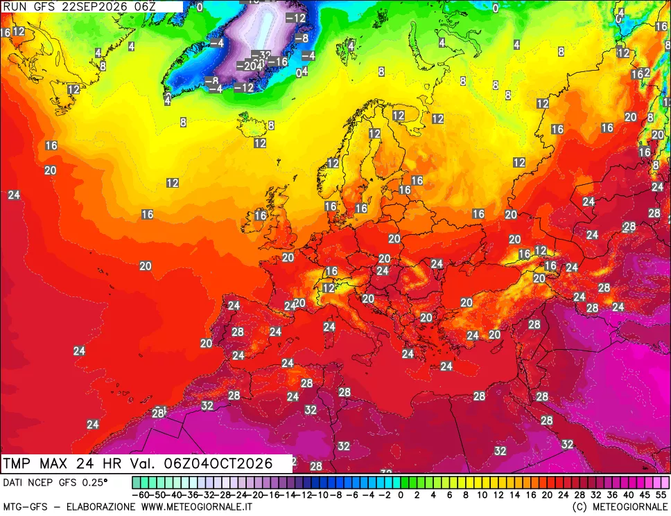 mappa Temperatura massima 24 ore