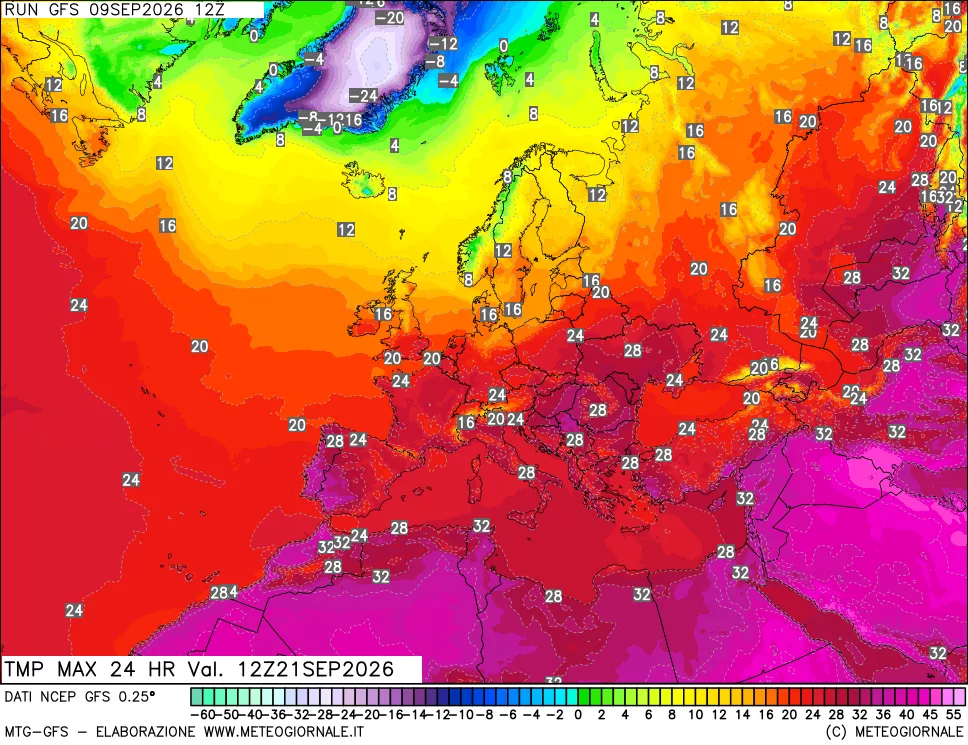 mappa Temperatura massima 24 ore