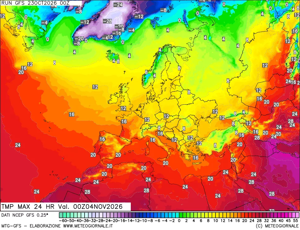 mappa Temperatura massima 24 ore