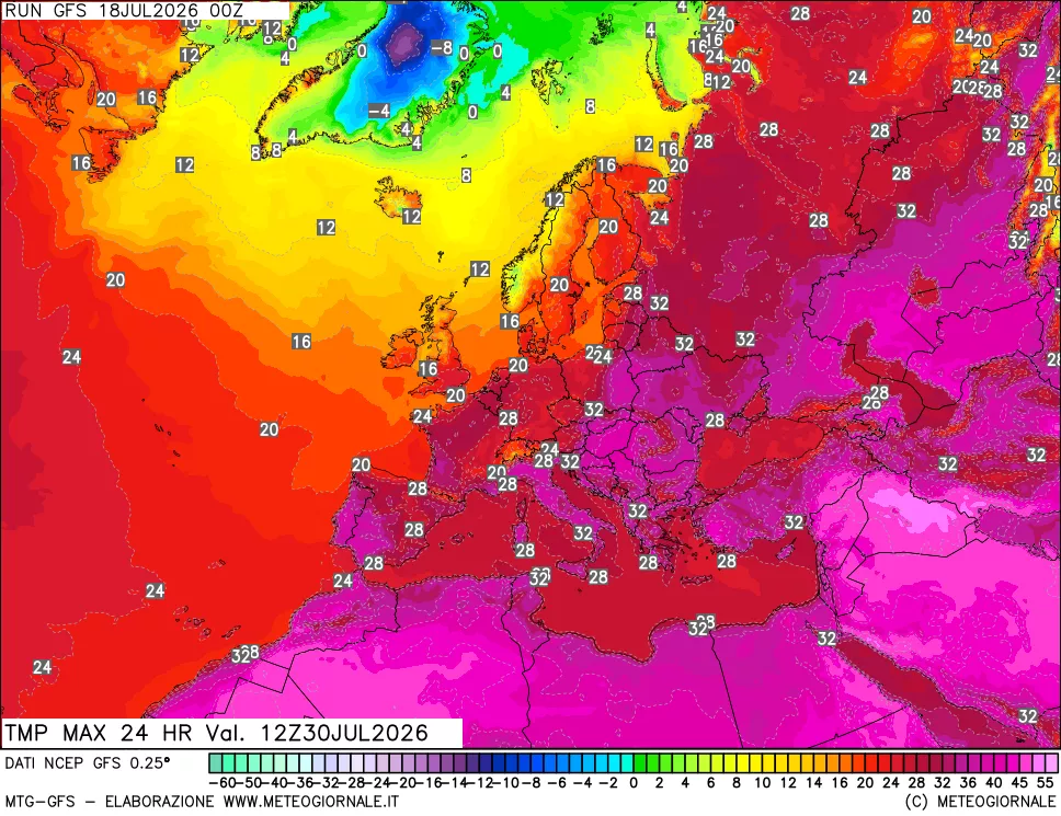 mappa Temperatura massima 24 ore