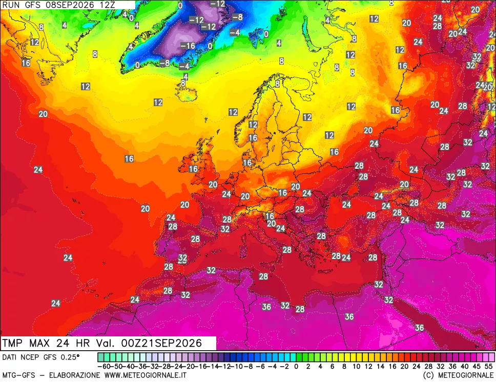 mappa Temperatura massima 24 ore