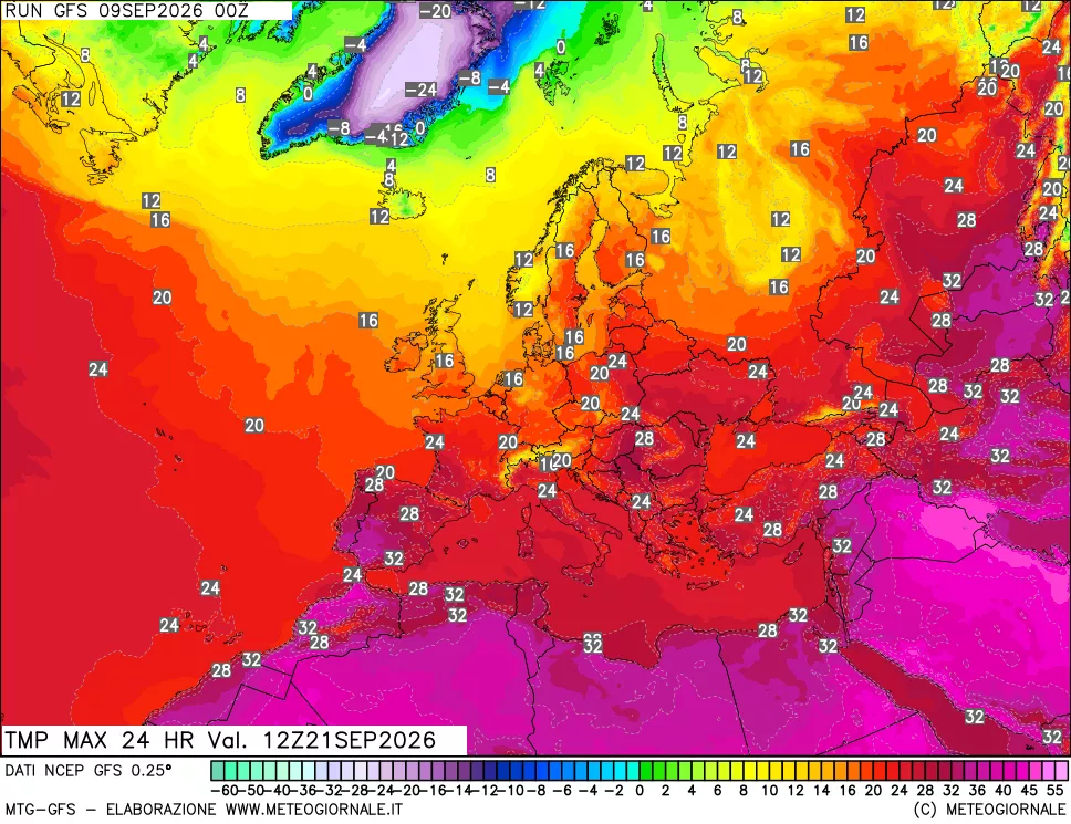 mappa Temperatura massima 24 ore