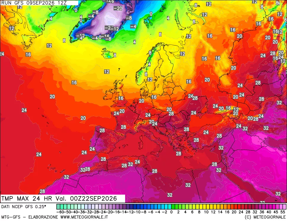 mappa Temperatura massima 24 ore