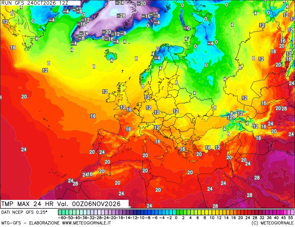mappa Temperatura massima 24 ore