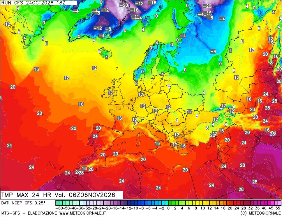 mappa Temperatura massima 24 ore