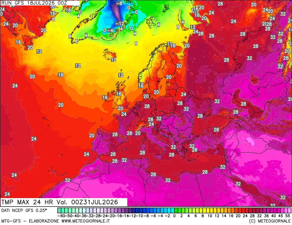 mappa Temperatura massima 24 ore