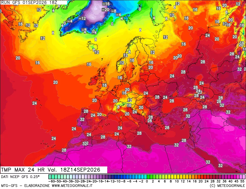 mappa Temperatura massima 24 ore