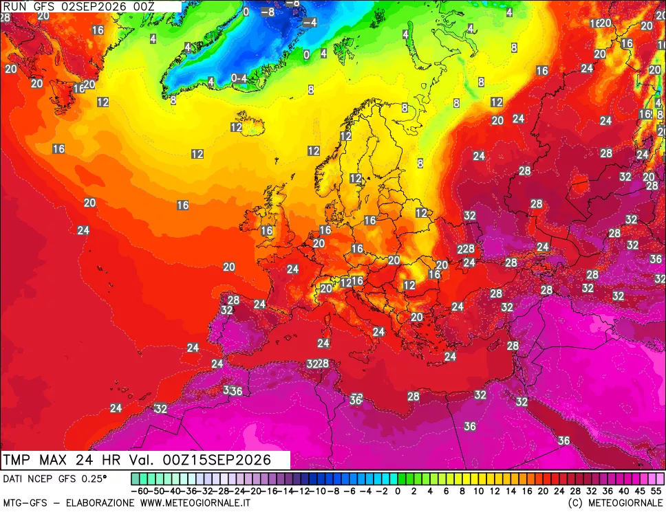 mappa Temperatura massima 24 ore
