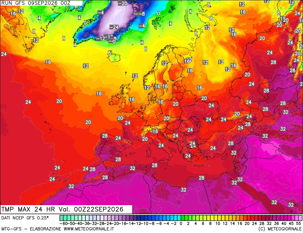mappa Temperatura massima 24 ore