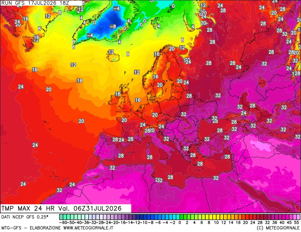 mappa Temperatura massima 24 ore