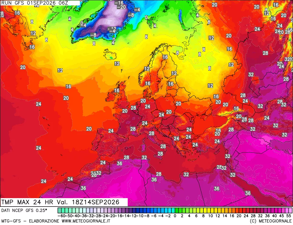 mappa Temperatura massima 24 ore