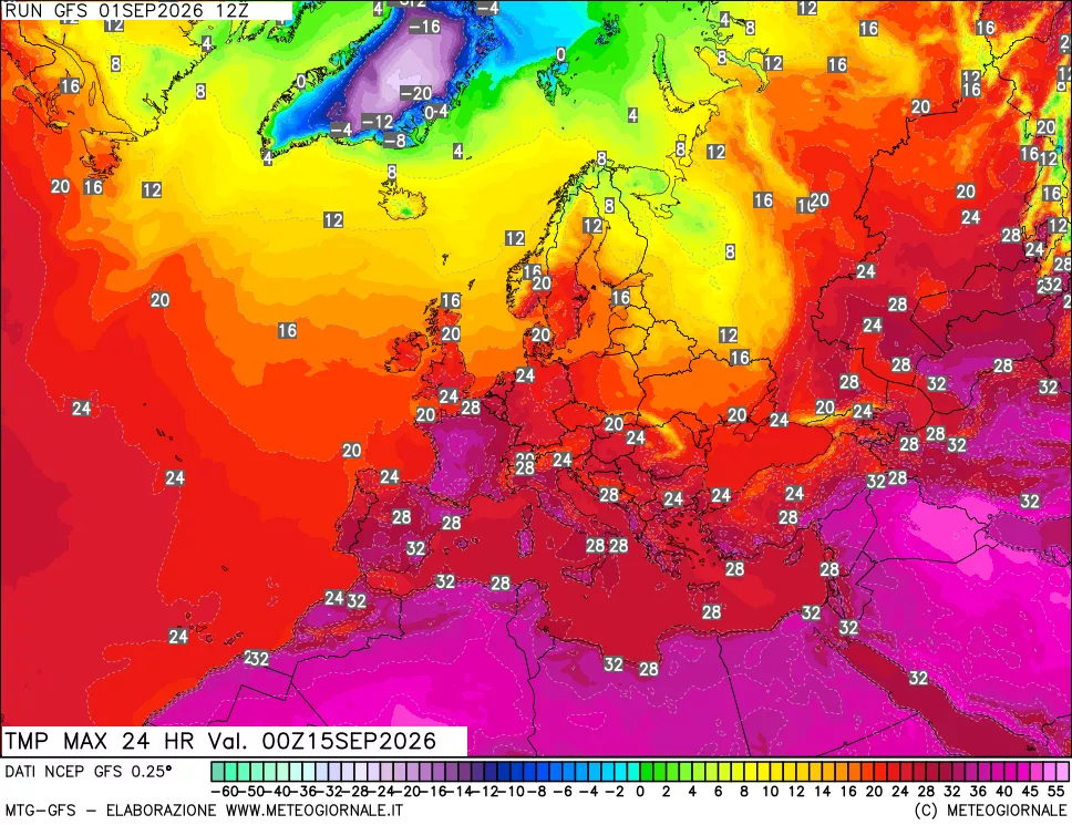 mappa Temperatura massima 24 ore