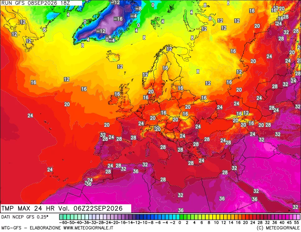 mappa Temperatura massima 24 ore