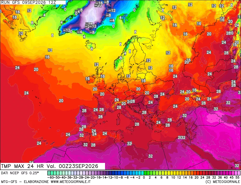 mappa Temperatura massima 24 ore