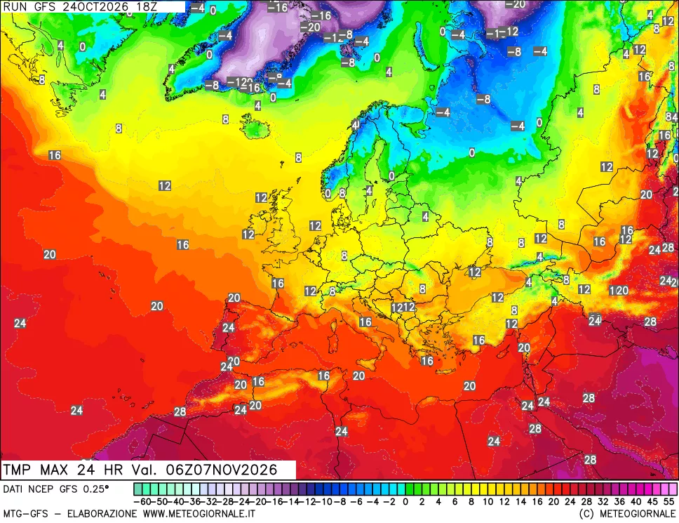 mappa Temperatura massima 24 ore