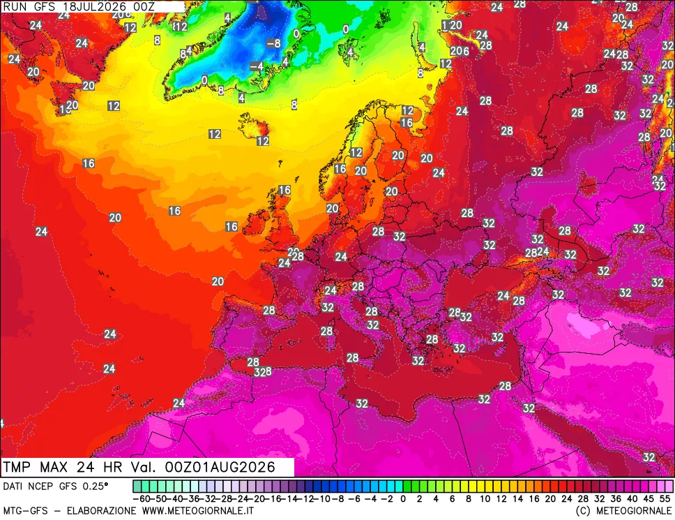 mappa Temperatura massima 24 ore