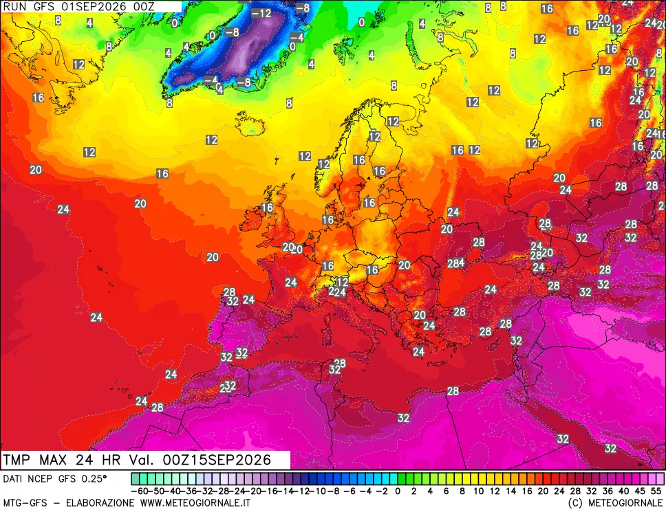 mappa Temperatura massima 24 ore