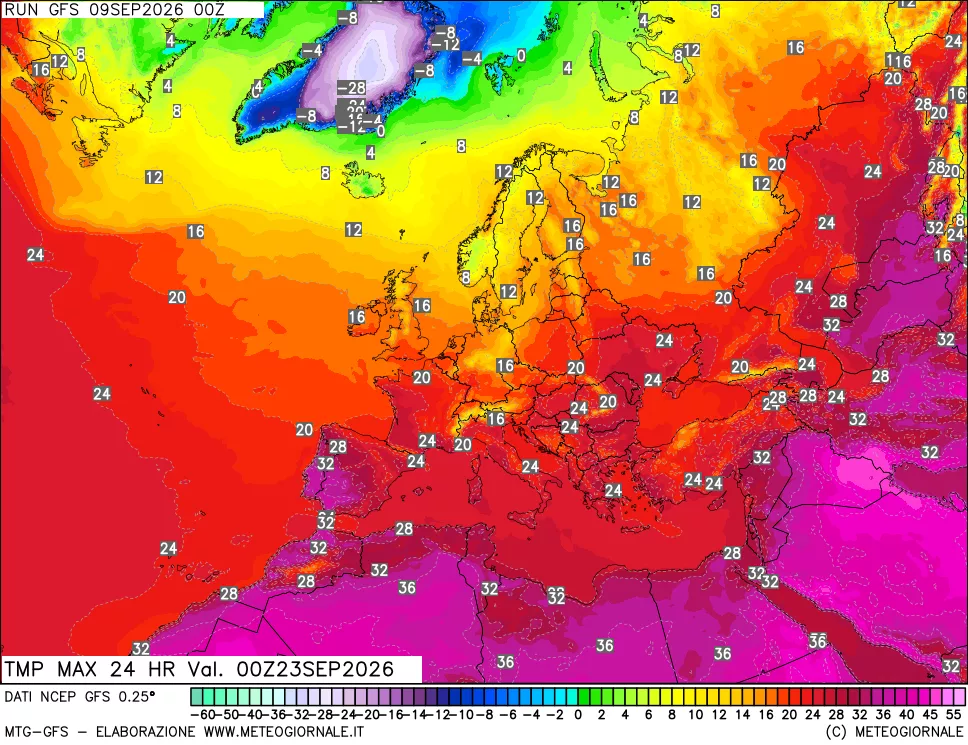 mappa Temperatura massima 24 ore