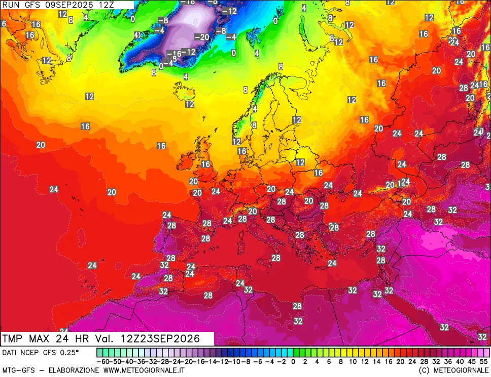 mappa Temperatura massima 24 ore